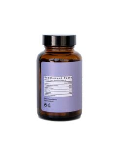 Back of Be Calm model premium wellness supplement container with a secure amber lid