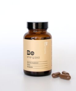 Be Energized Booster model premium wellness supplement container with a secure lid