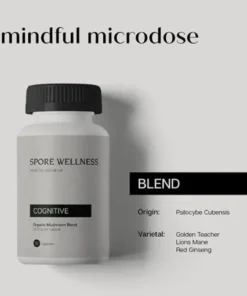 Spore Wellness brand Cognitive model wellness supplement container with custom graphic label